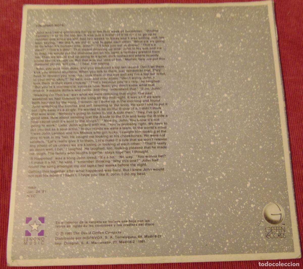 Discos de vinilo: YOKO ONO - WALKING ON THIN ICE (FOR JOHN) - SINGLE 1981 - Foto 2
