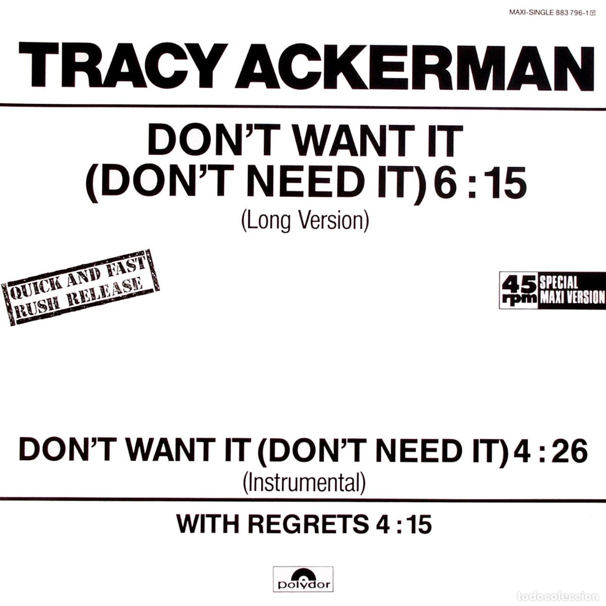 Discos de vinilo: Dont Want It (Dont Need It) (12&rdquo; Maxi) - Ackerman, Tracy - Foto 1