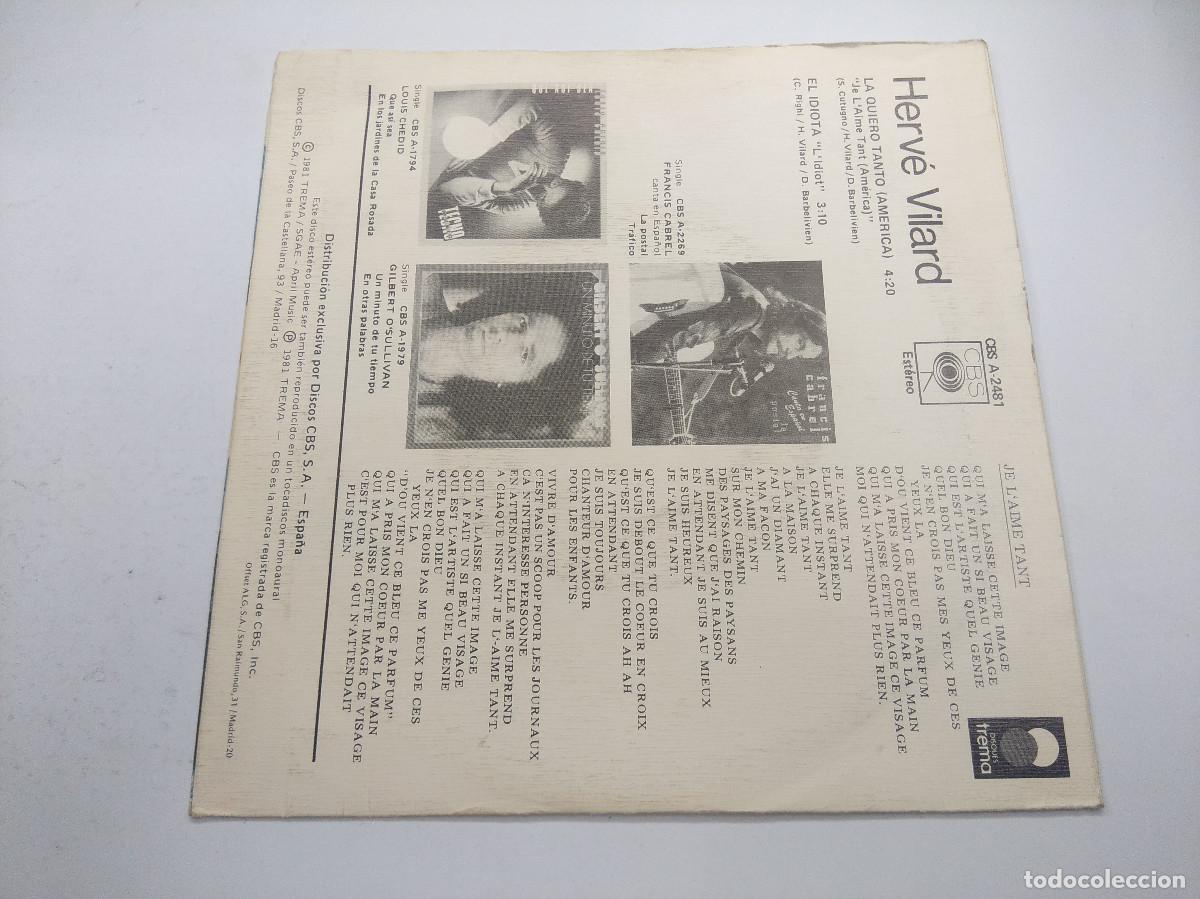 Discos de vinilo: HERVE VILARD/LA QUIERO TANTO/SINGLE. - Foto 3