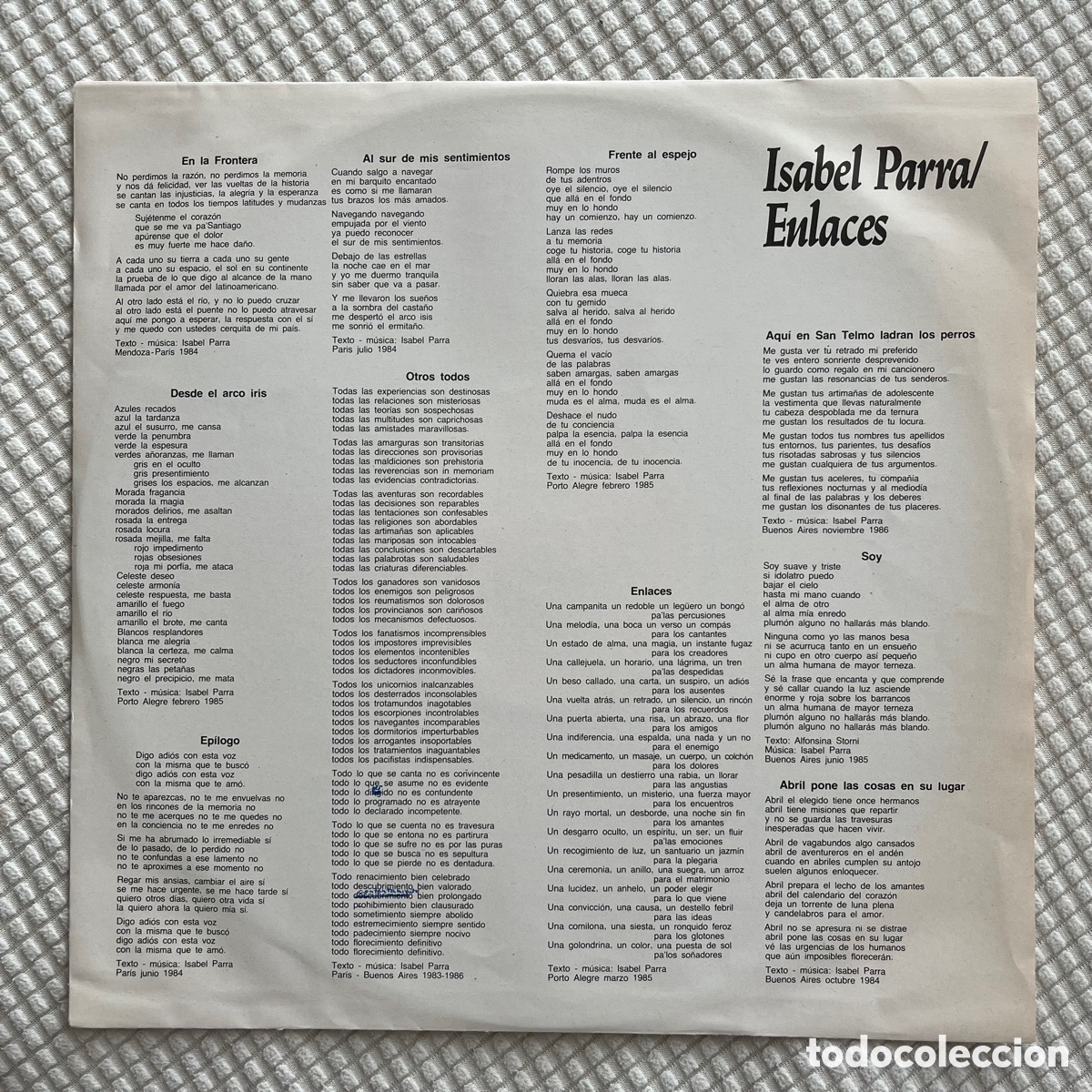 Discos de vinilo: Isabel Parra &lrm;&ndash; Enlaces 1987 - Foto 3