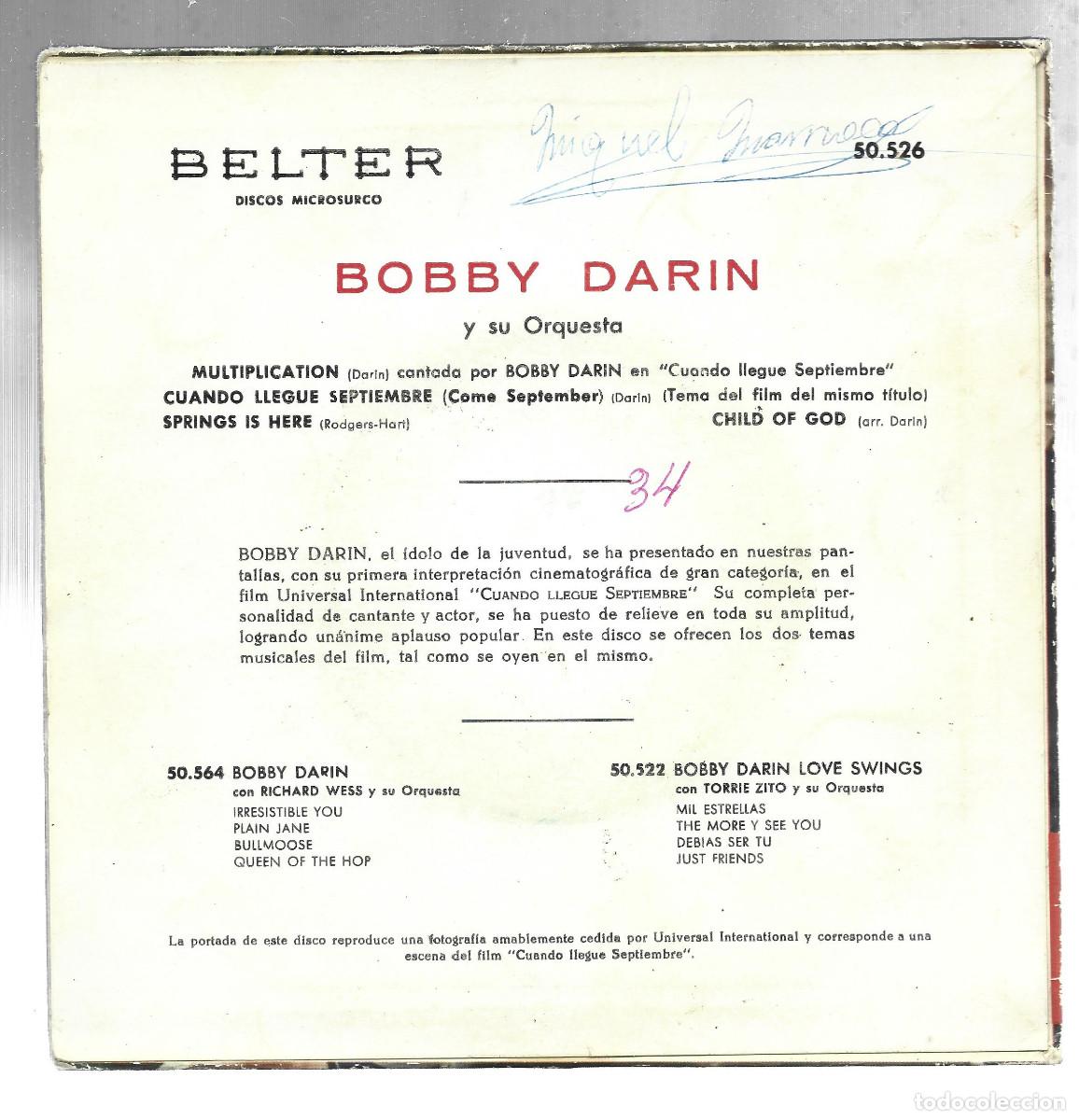 Discos de vinilo: BOBBY DARIN-CUANDO LLEGUE SEPTIEMBRE - Foto 2