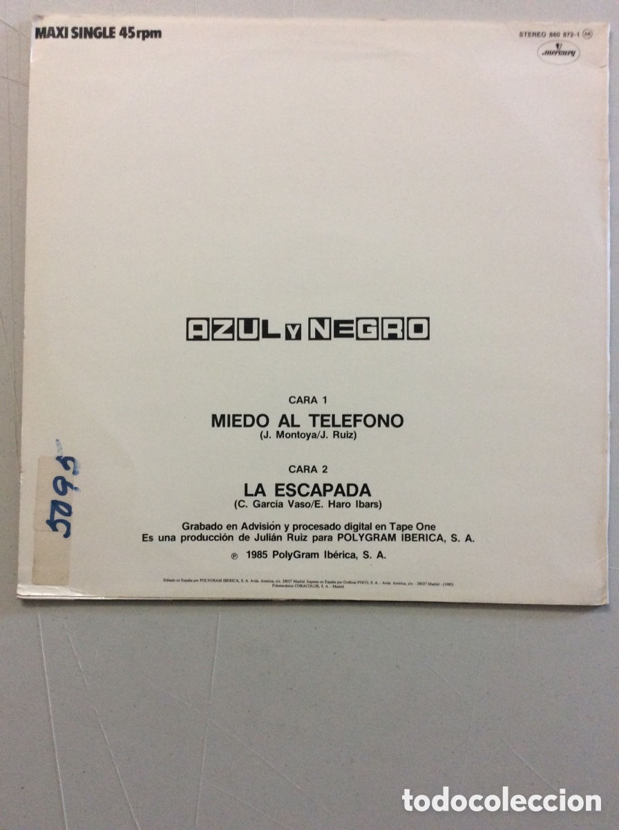 Discos de vinilo: Azul y Negro. Miedo al tel&eacute;fono. - Foto 2