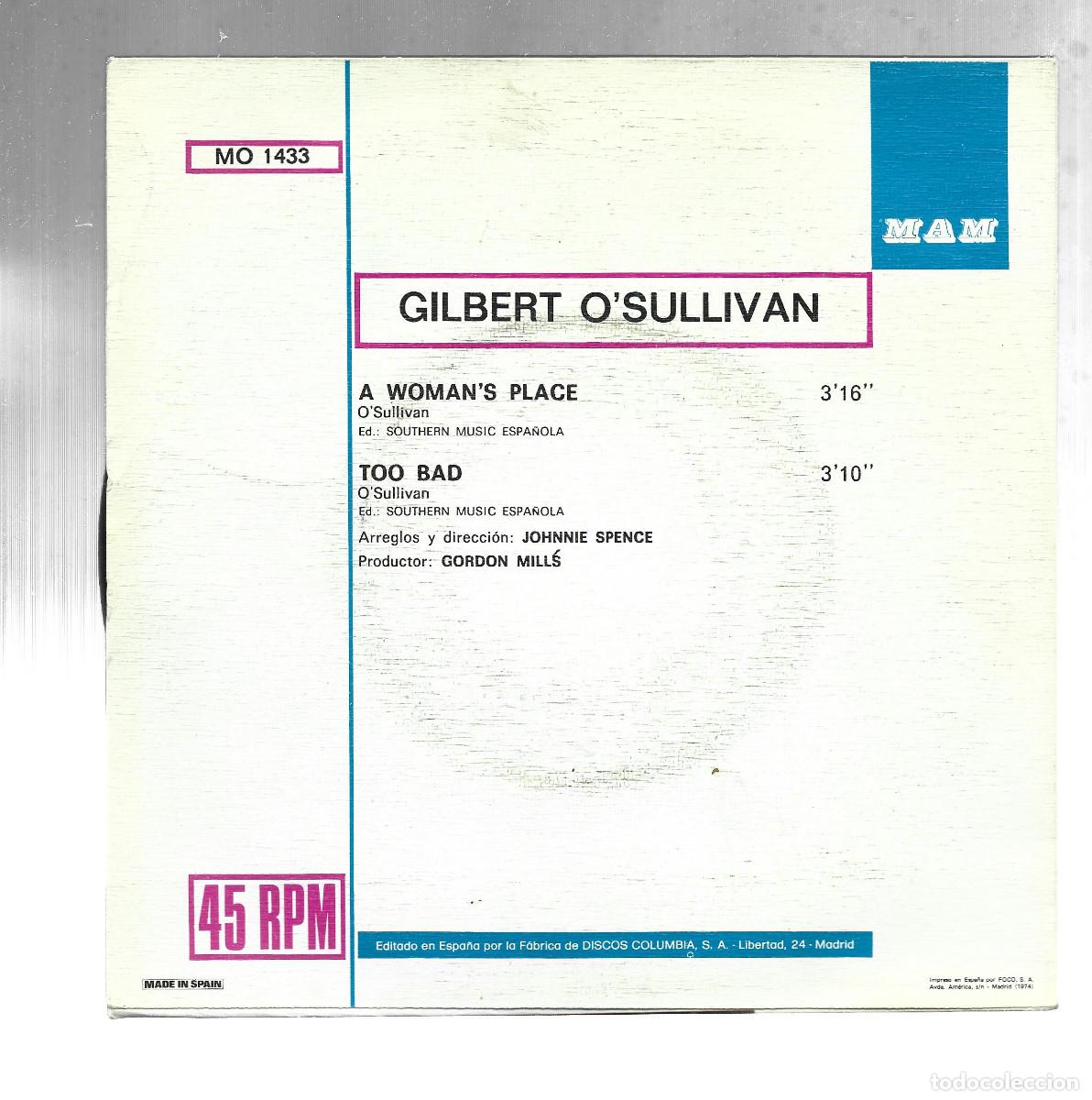 Discos de vinilo: GILBERTO SULLIVAN- A WOMANS PLACE-TOO BAD - Foto 2