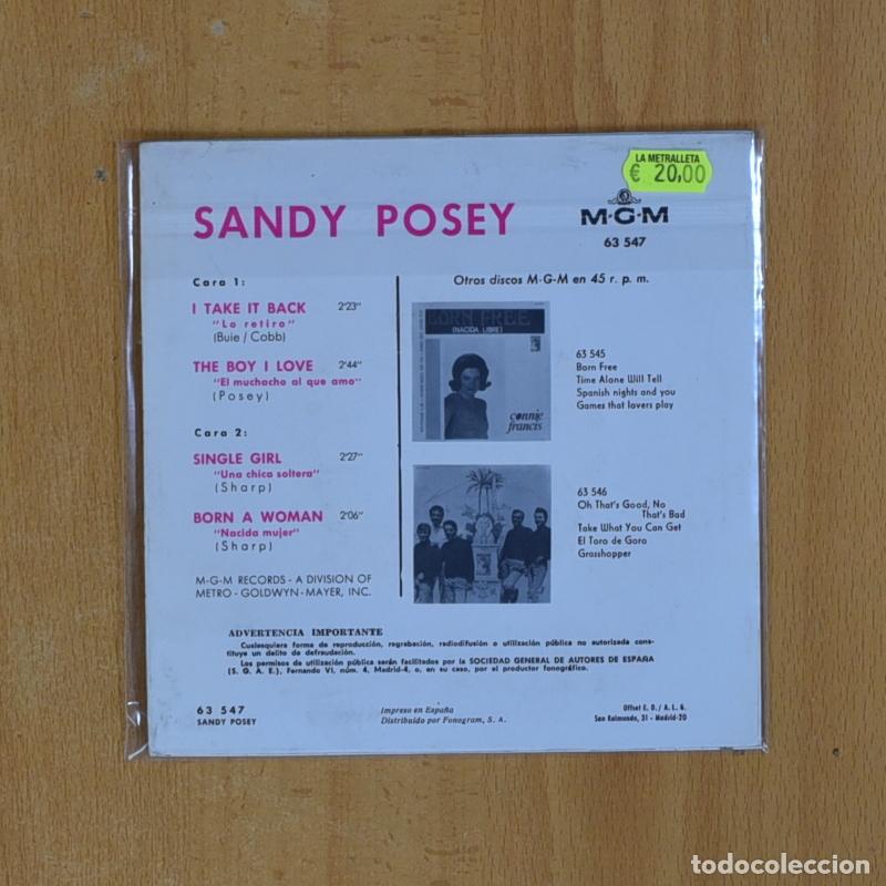 Discos de vinilo: SANDY POSEY - I TAKE IT BACK + 3 - EP - Foto 2