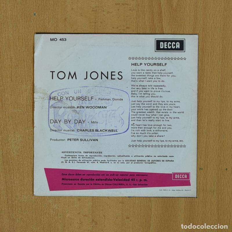Discos de vinilo: TOM JONES - HELP YPURSELF / DAY BY DAY - SINGLE - Foto 2