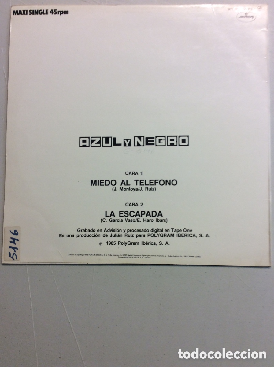Discos de vinilo: Azul y Negro. Miedo al tel&eacute;fono. - Foto 2