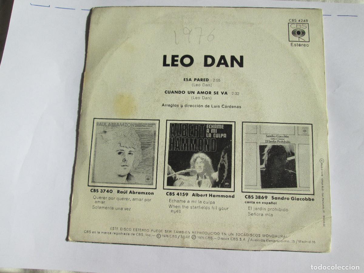 Discos de vinilo: LEO DAN - ESA PARED - SINGLE VINILO - 1976 CBS - Foto 2