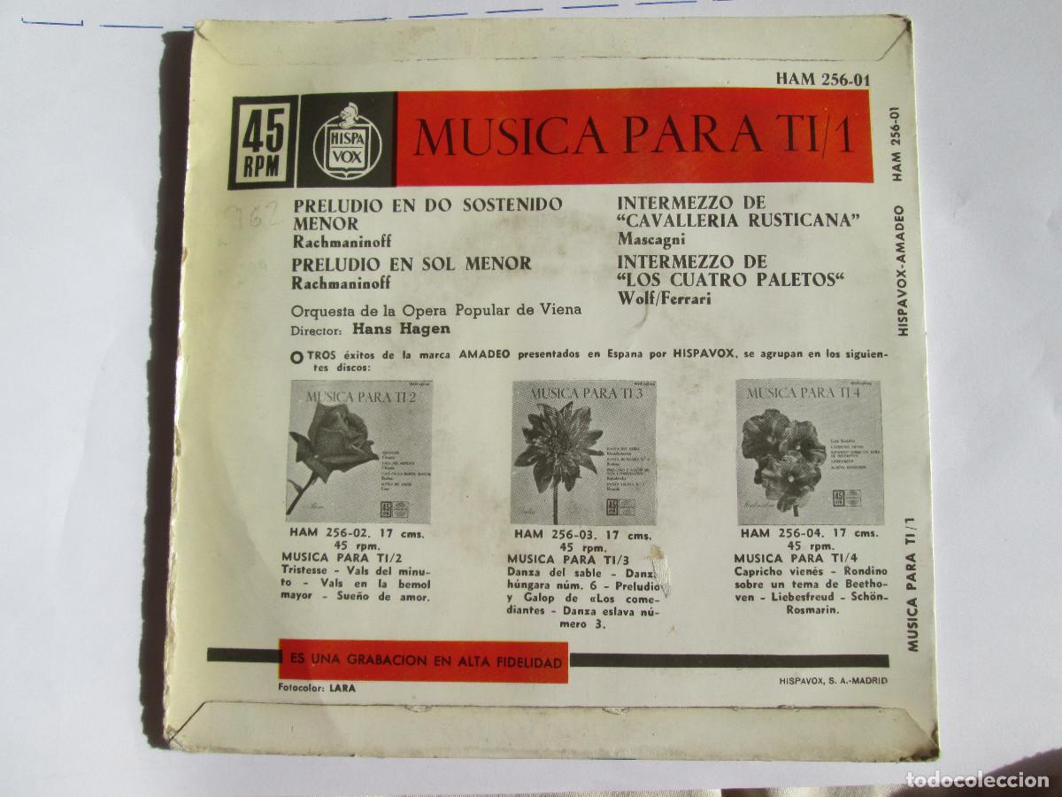 Discos de vinilo: MUSICA PARA TI- SINGLE VINILO - 1962 HISPAVOX - Foto 2