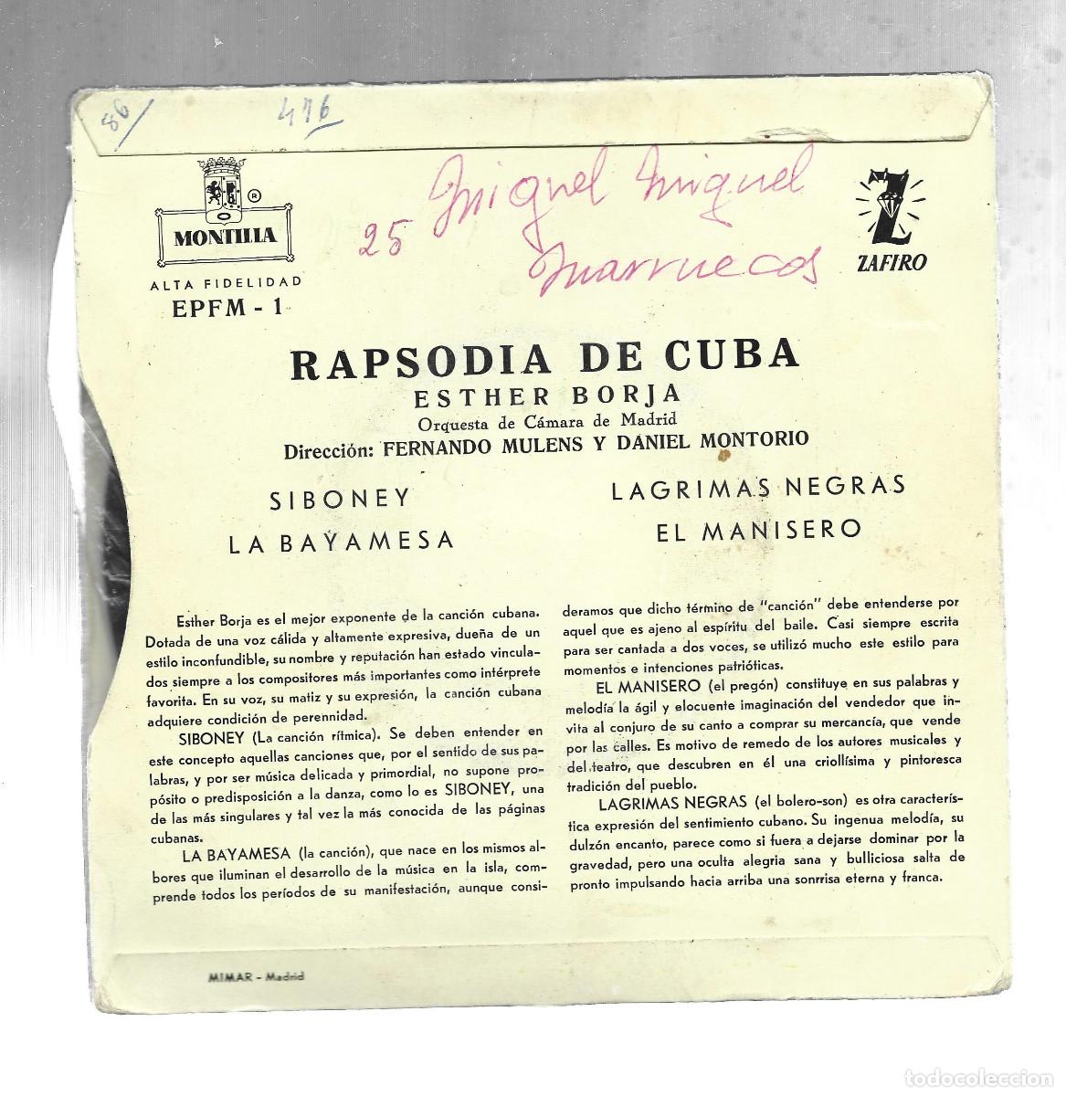 Discos de vinilo: RAPSODIA DE CUBA-ESTHER BORJA - Foto 2