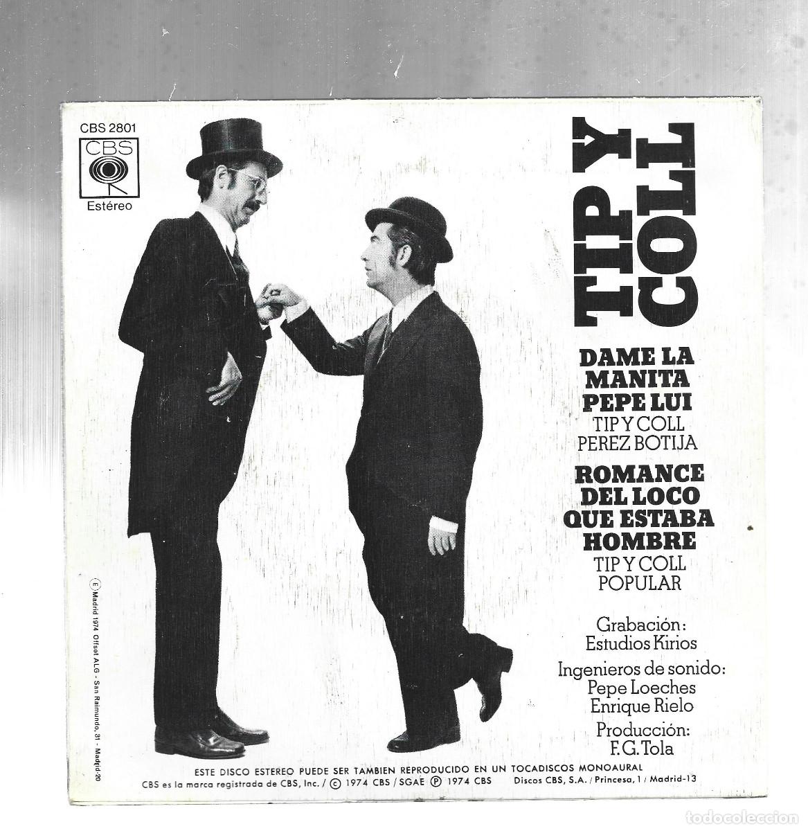 Discos de vinilo: TIP Y COLL-DAME LA MANITA PEPE LUI - Foto 2