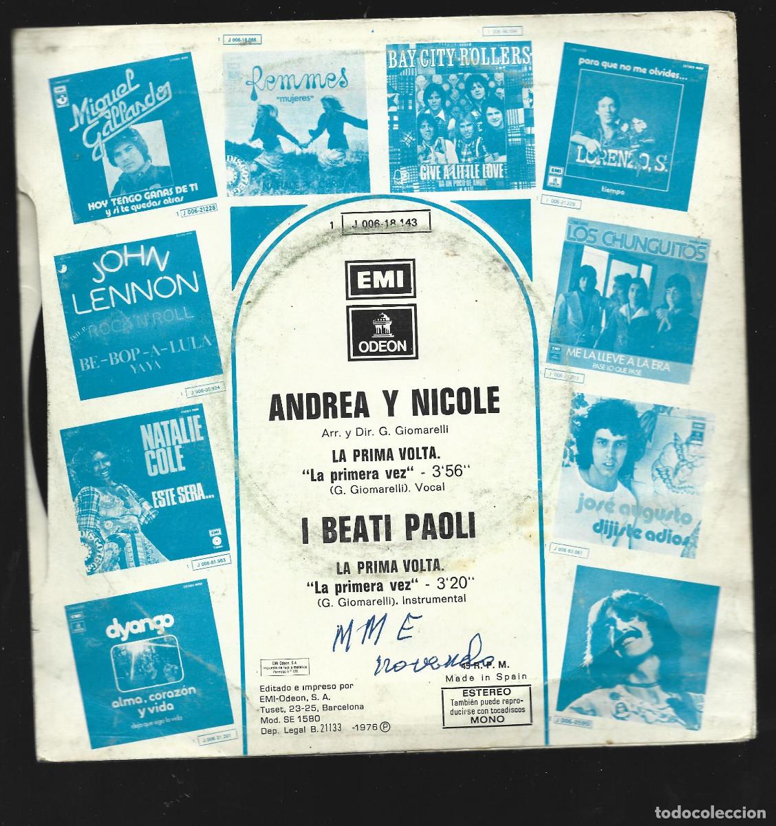 Discos de vinilo: ANDREA Y NICOLE-LA PRIMA VOLTA - Foto 2