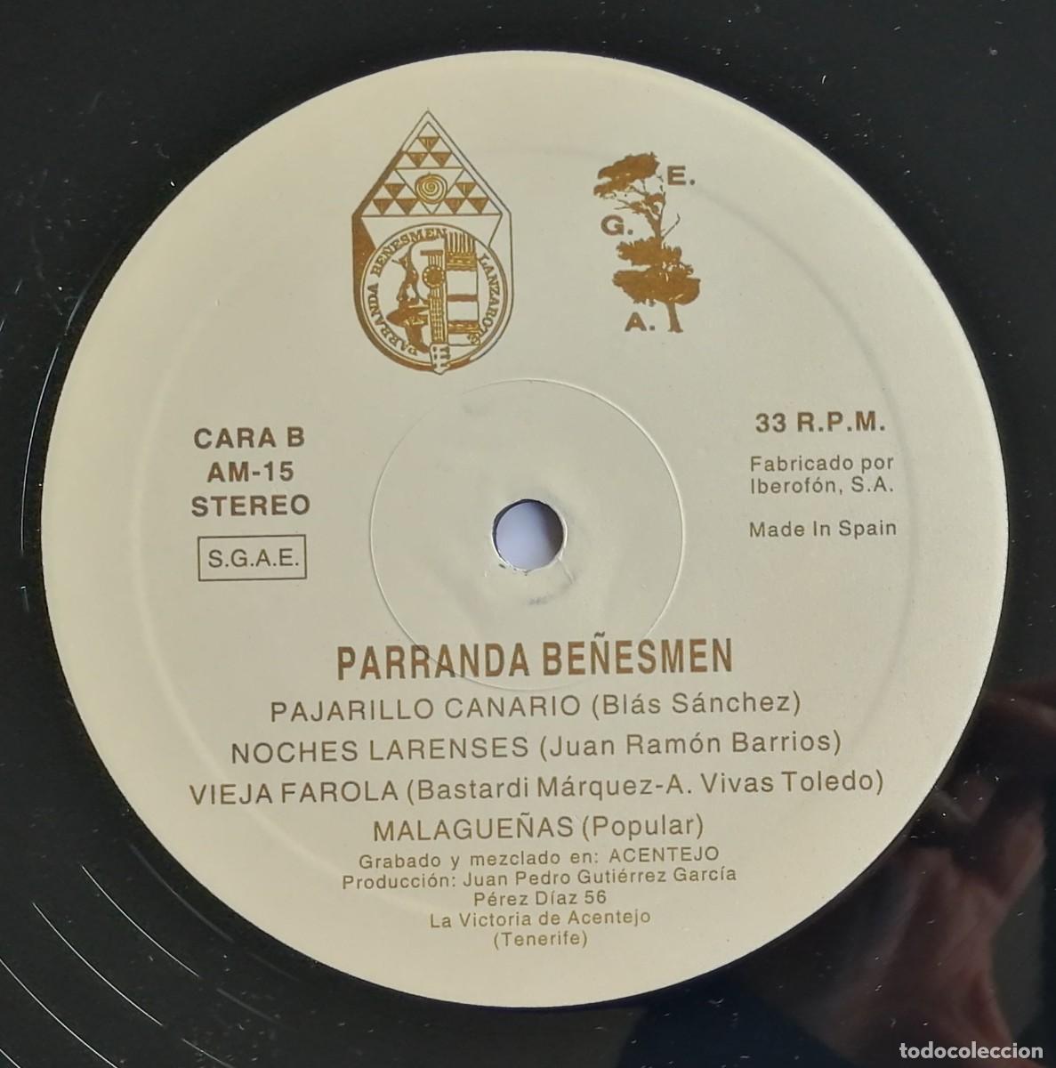 Discos de vinilo: Parranda Be&ntilde;esmen, Lanzarote, E.G.A. AM-15 - Foto 5