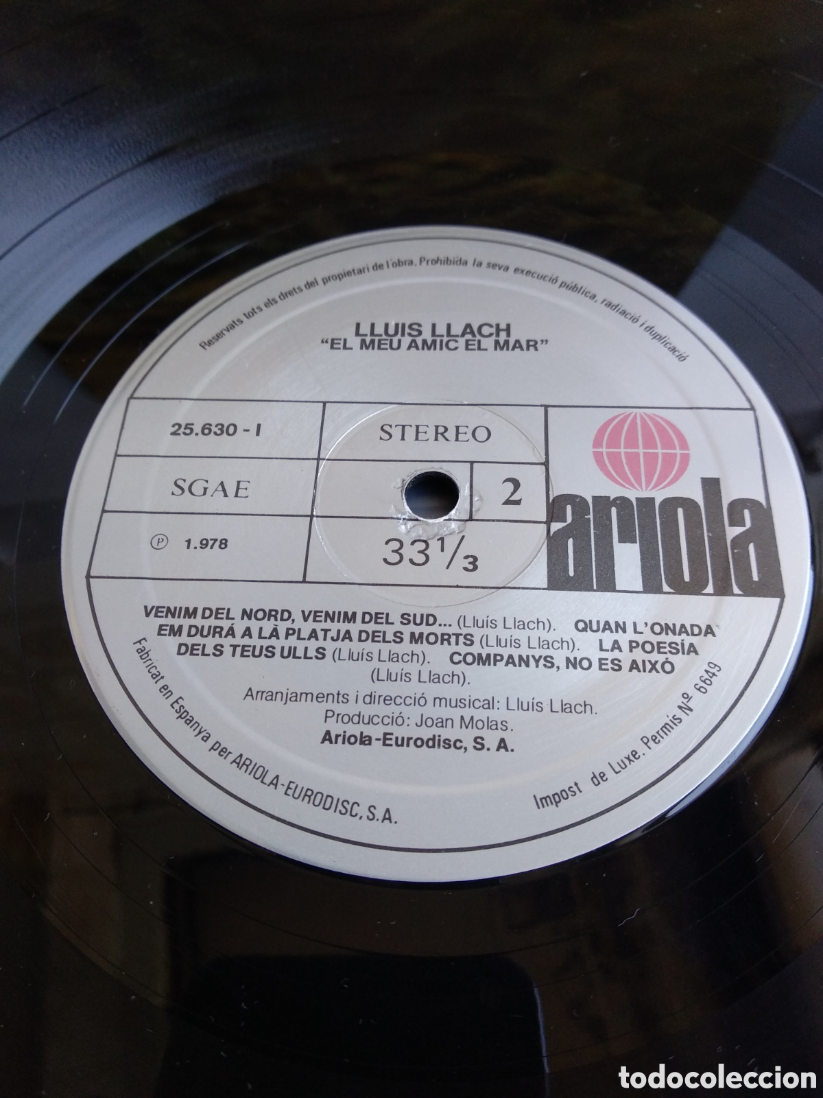 Discos de vinilo: *LLUIS LLACH, EL MEU AMIC EL MAR, SPAIN, ARIOLA, 1978. - Foto 4