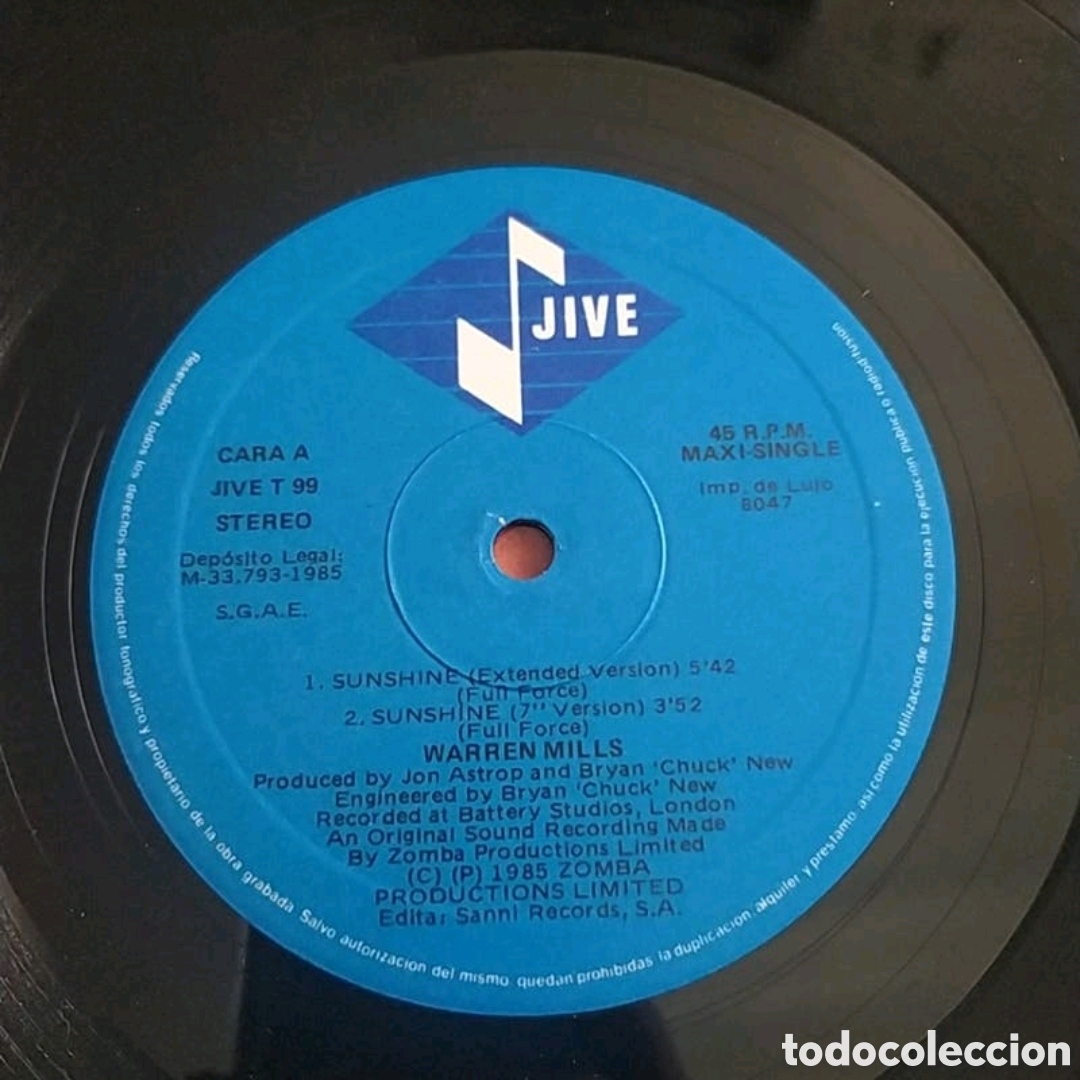 Discos de vinilo: Maxi single Warren Mills. Sunshine - Foto 3