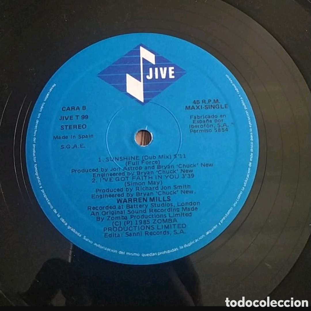 Discos de vinilo: Maxi single Warren Mills. Sunshine - Foto 4