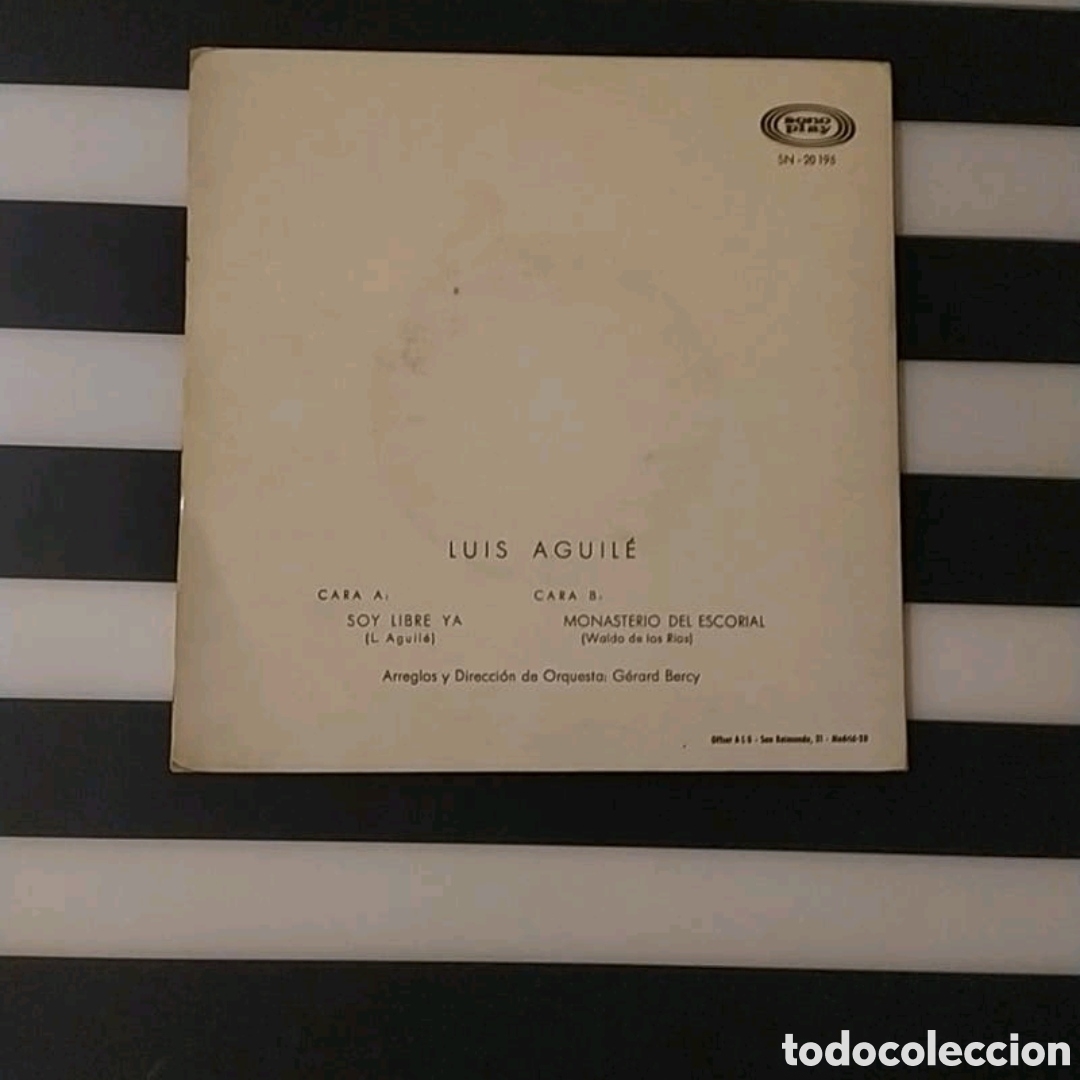Discos de vinilo: Single Luis Aguil&eacute;. Soy libre ya / Monasterio del Escorial - Foto 2