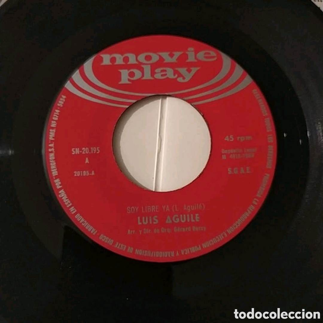 Discos de vinilo: Single Luis Aguil&eacute;. Soy libre ya / Monasterio del Escorial - Foto 5
