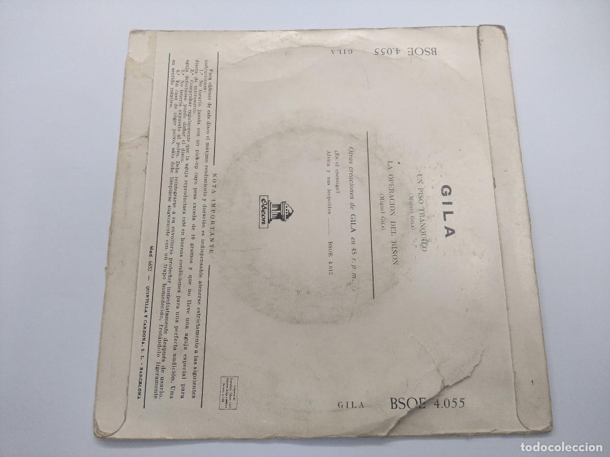 Discos de vinilo: GILA/UN PISO TRANQUILO/LA OPERACION DEL RI&Ntilde;ON/SINGLE. - Foto 3