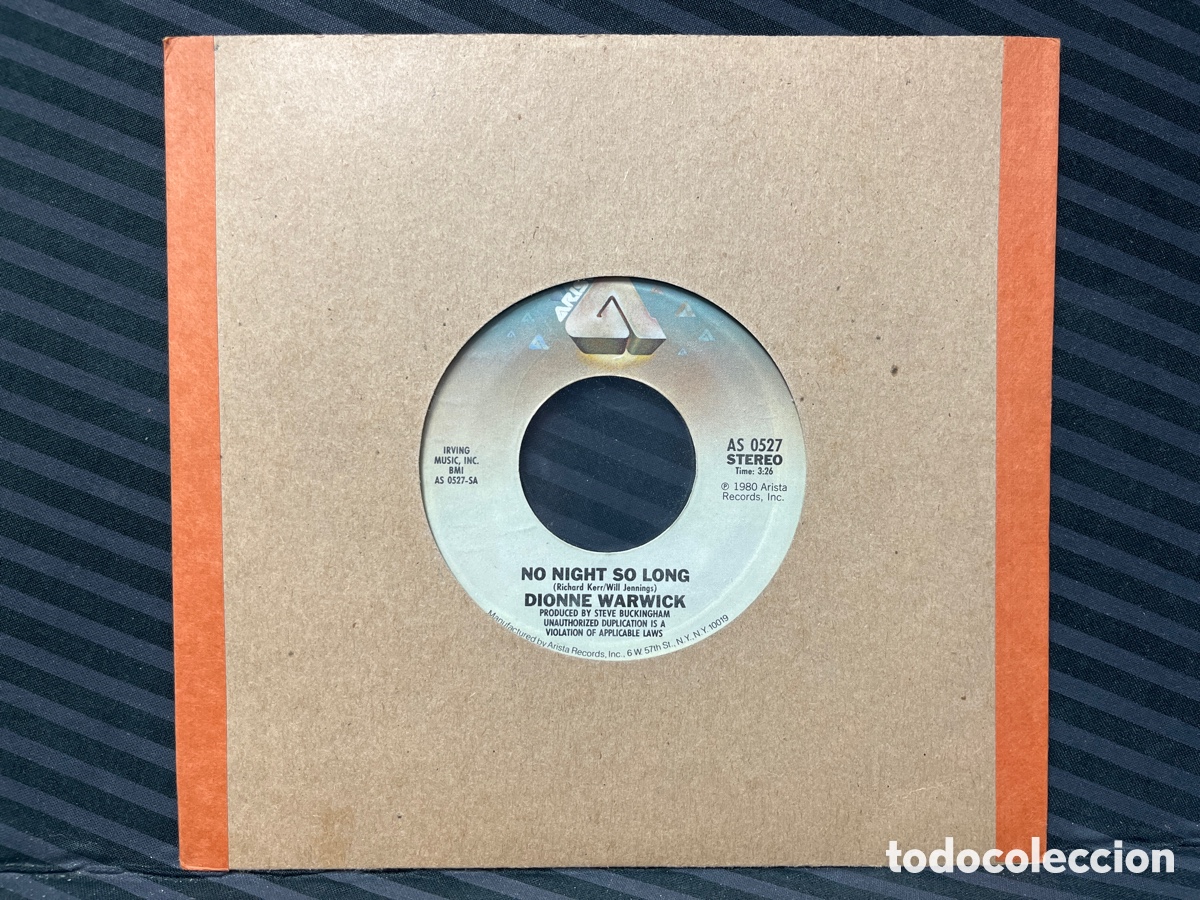 Discos de vinilo: Dionne Warwick - No Night So Long (7&rdquo;, Single) - Foto 1
