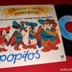 Discos de vinilo: POPITOS D'ARTACAN Y LOS TRES MOSQUEPERROS BSO TV DIBUJOS/UNO PARA TODOS Y TODOS PARA UNO 7'' 1982. Lote 379712639