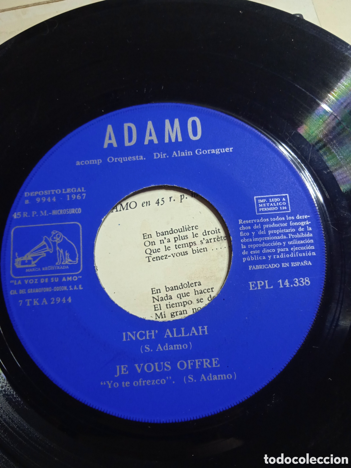 Discos de vinilo: EP 7&rdquo; Adamo 1967.Inchallah +3 - Foto 3
