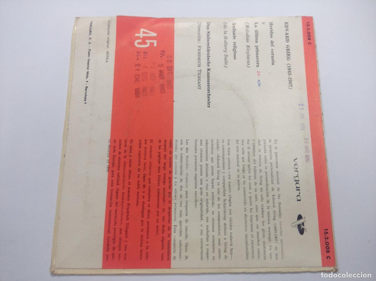 Discos de vinilo: EDVARD GRIEG/HERIDAS DEL CORAZON/SINGLE. - Foto 3