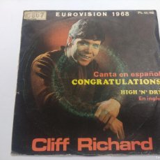 Discos de vinilo: CLIFF RICHARD/CONGRATULATIONS/SINGLE FESTIVAL EUROVISION 1968.. Lote 380254754