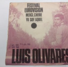 Discos de vinilo: LUIS OLIVARES/MERCI,CHERIE/SINGLE FESTIVAL EUROVISION.. Lote 380258579
