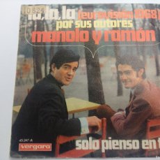 Discos de vinilo: MANOLO Y RAMON/LA,LA,LA/SINGLE FESTIVAL EUROVISION 1966.. Lote 380259319