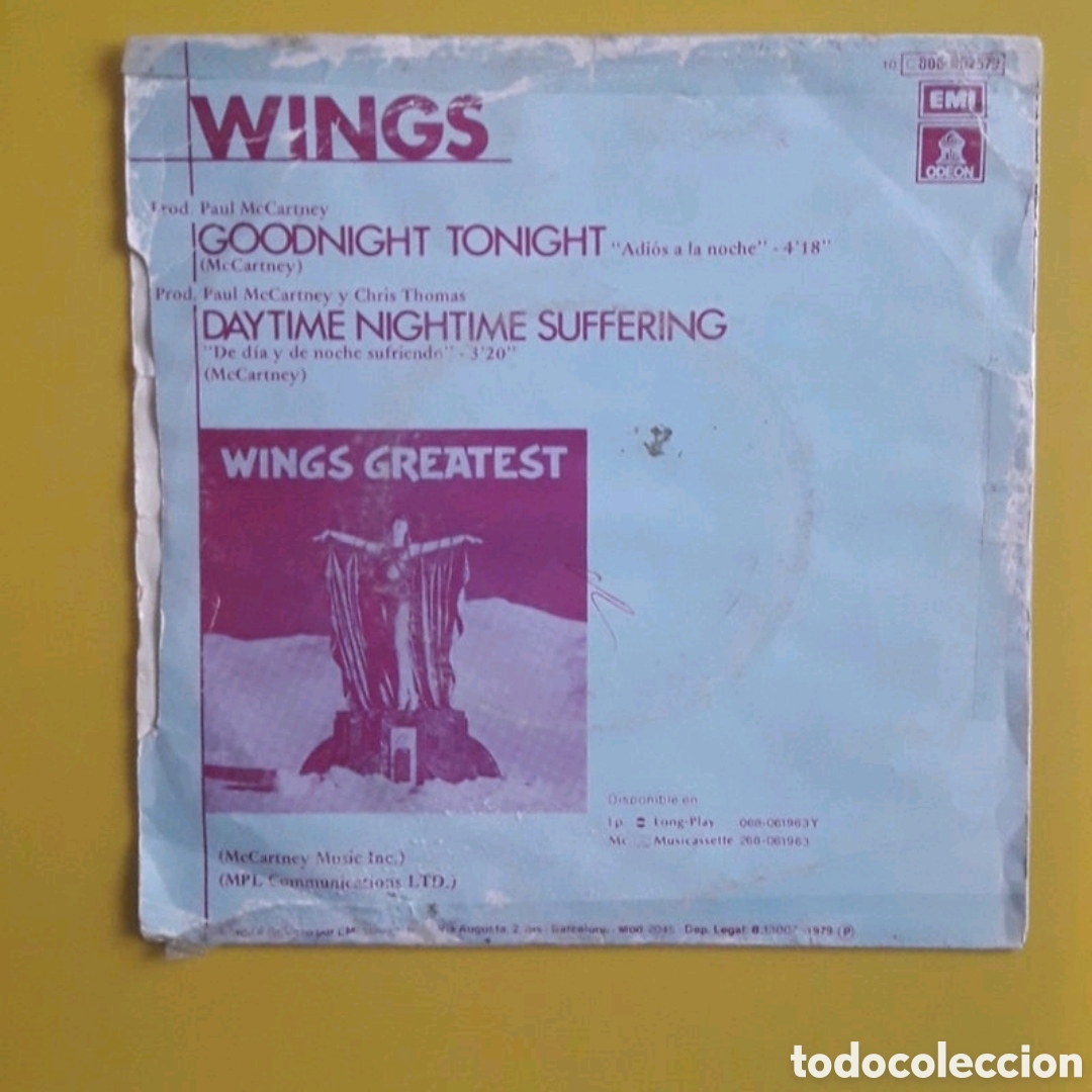 Discos de vinilo: Single Wings (Paul McCartney). Adi&oacute;s a la noche - Foto 2