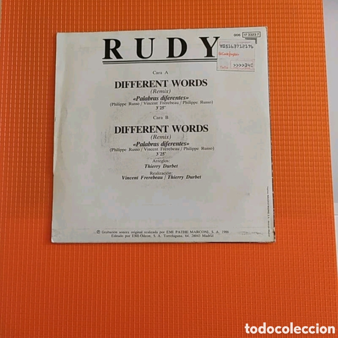 Discos de vinilo: Single Rudy. Different words - Foto 2