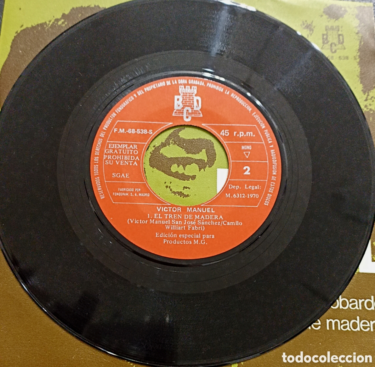 Discos de vinilo: SINGLE V&Iacute;CTOR MANUEL - EL COBARDE BCD 1970 - Foto 3