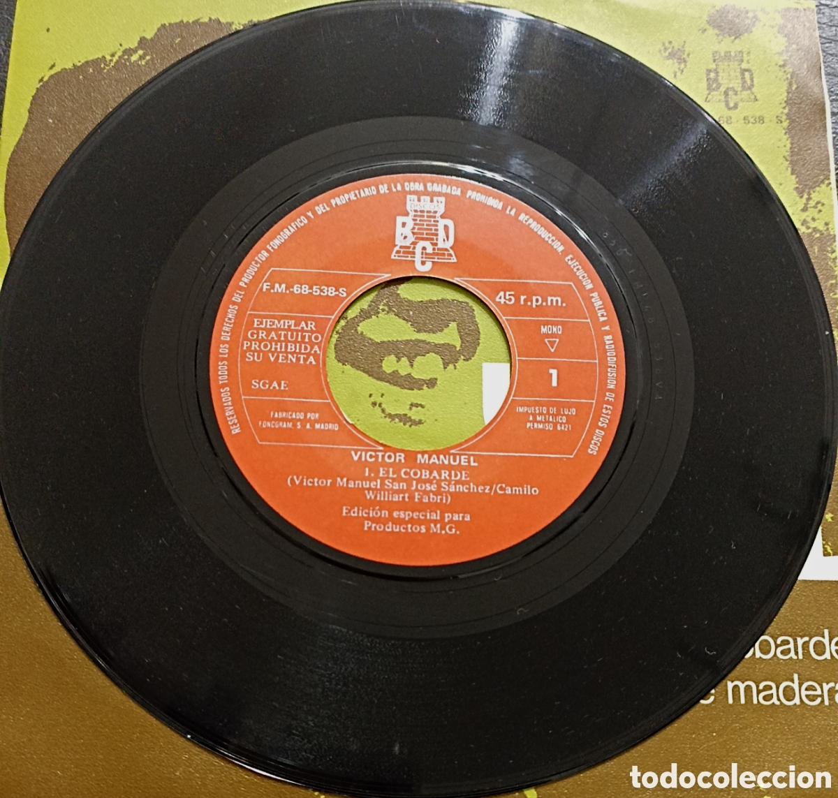 Discos de vinilo: SINGLE V&Iacute;CTOR MANUEL - EL COBARDE BCD 1970 - Foto 4