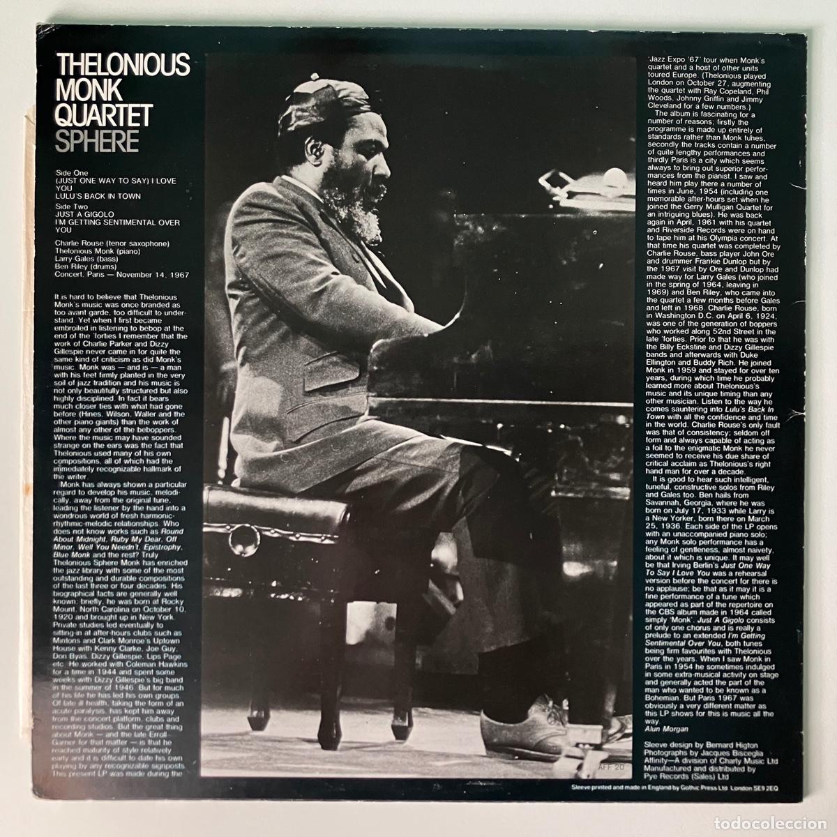Discos de vinilo: Thelonious Monk Quartet &lrm;&ndash; Sphere, UK 1978 Affinity* - Foto 2