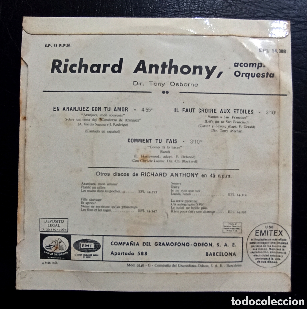 Discos de vinilo: SINGLE RICHARD ANTHONY - EN ARANJUEZ CON TU AMOR - EMI 1967 - Foto 2