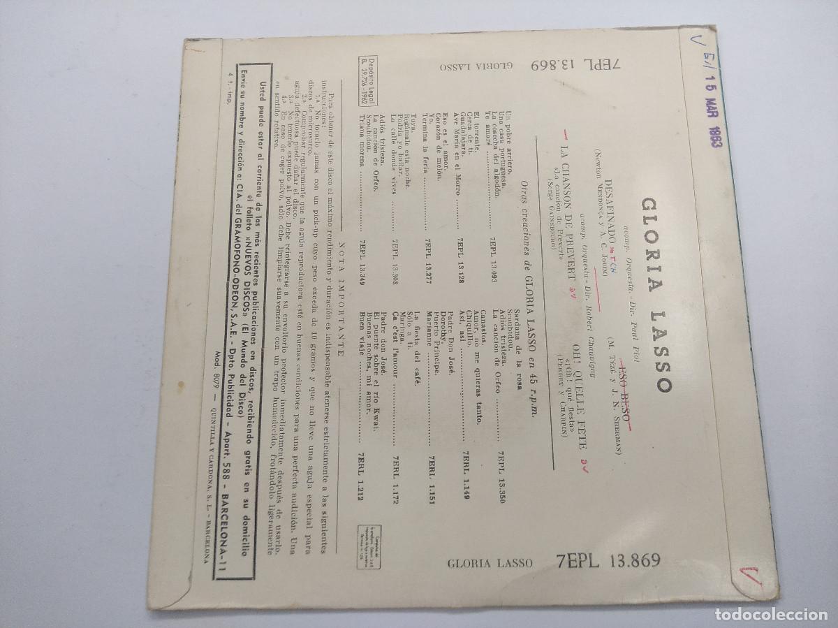 Discos de vinilo: GLORIA LASSO/DESAFINADO/SINGLE. - Foto 3