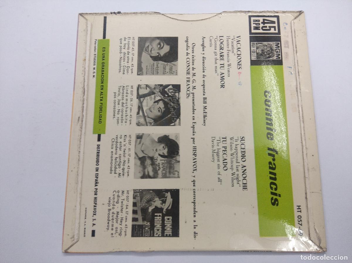 Discos de vinilo: CONNIE FRANCIS/VACACIONES/SINGLE. - Foto 3