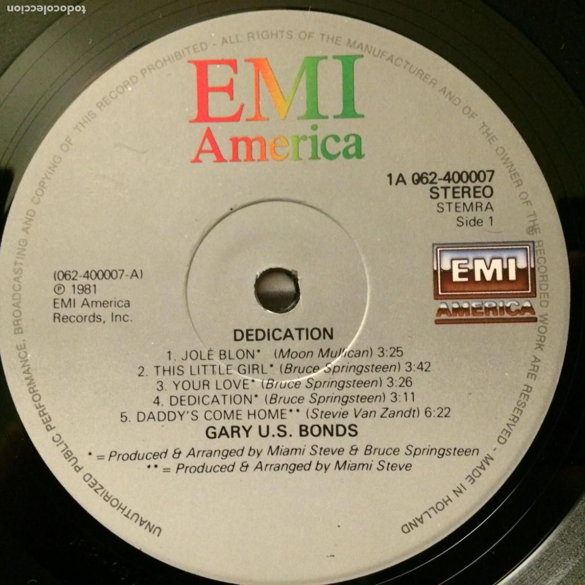 Discos de vinilo: Gary U.S. Bonds &lrm;&ndash; Dedication , Holanda 1981 EMI America - Foto 5