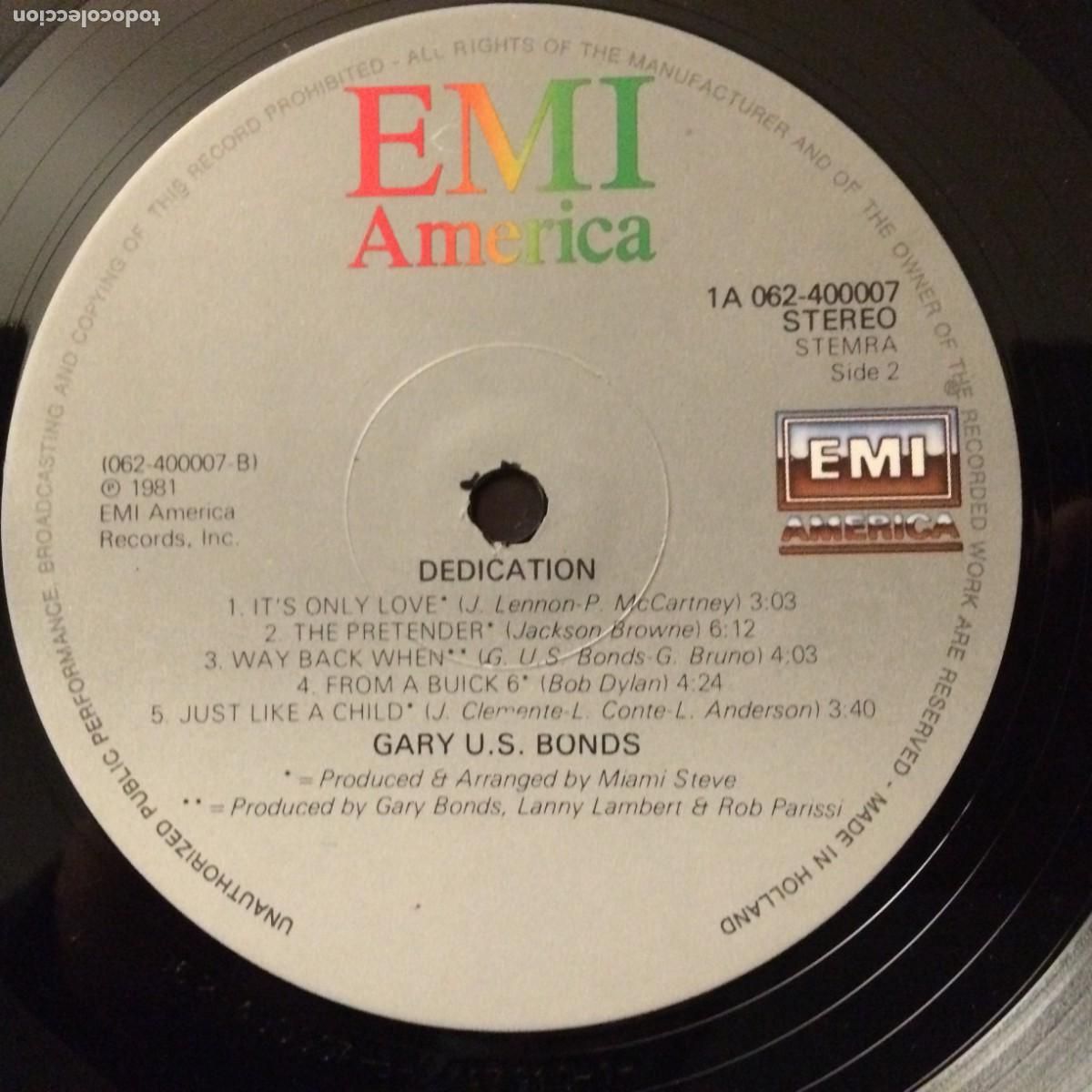 Discos de vinilo: Gary U.S. Bonds &lrm;&ndash; Dedication , Holanda 1981 EMI America - Foto 6