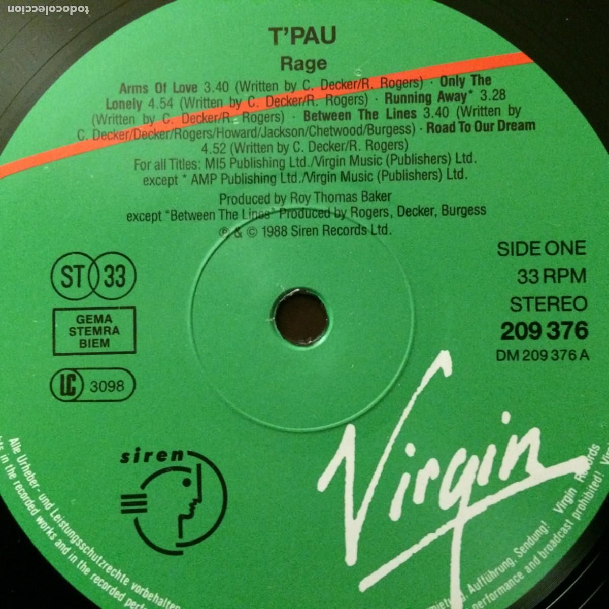 Discos de vinilo: TPau &ndash; Rage , Germany 1988 Virgin - Foto 5