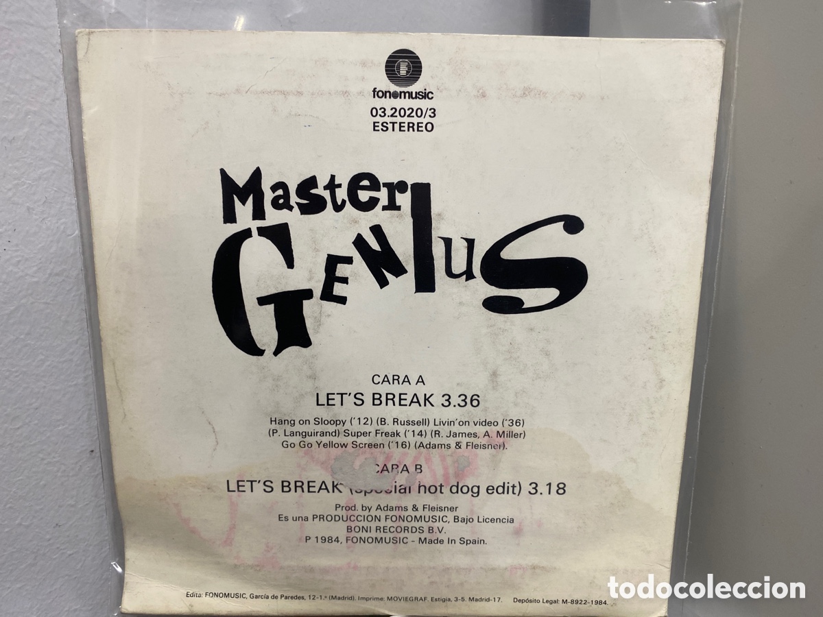 Discos de vinilo: Master Genius - Lets Break (7&rdquo;, Single) - Foto 2