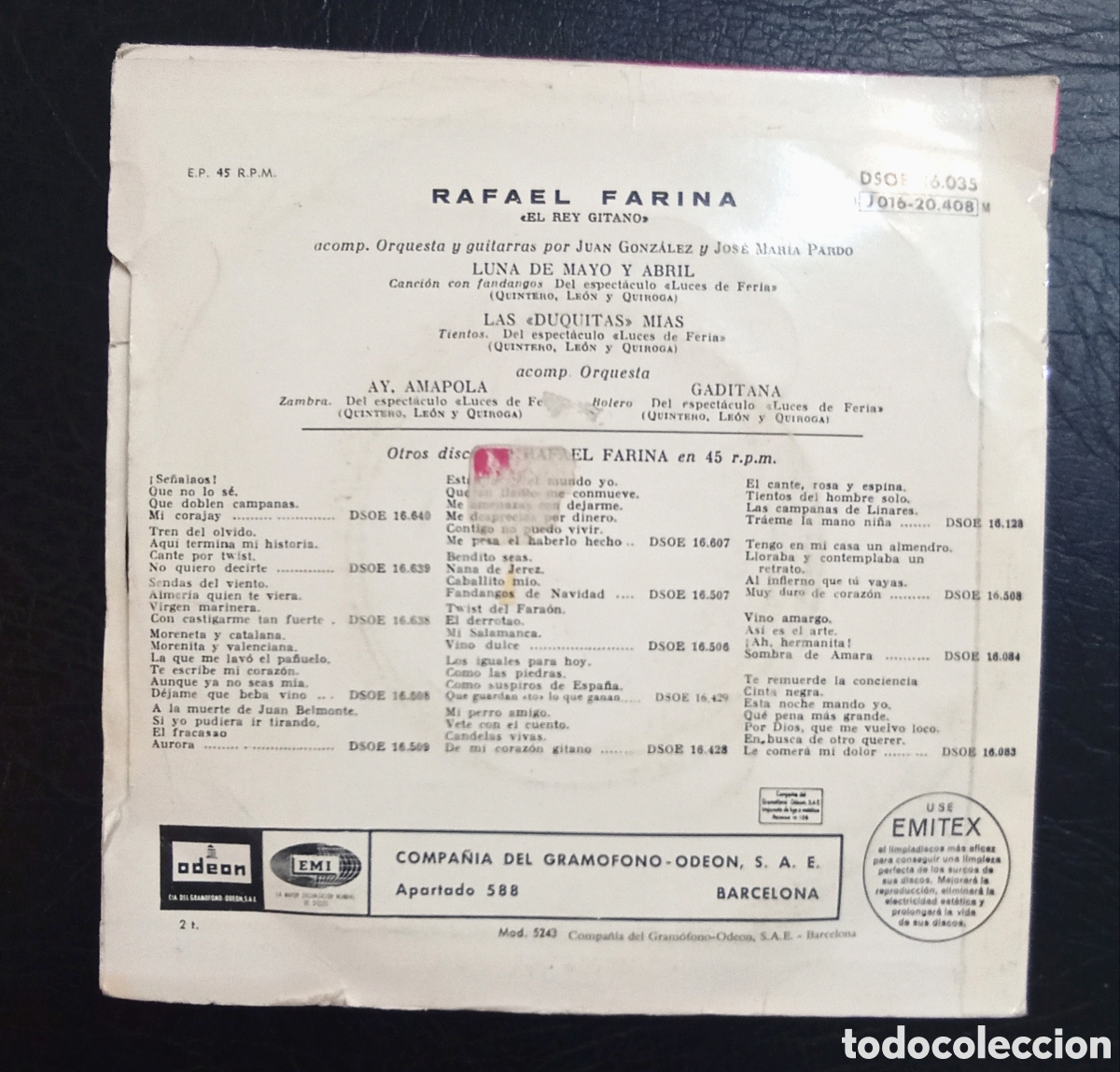Discos de vinilo: EP RAFAEL FARINA - LUNA DE MAYO Y ABRIL...- ODEON - Foto 2