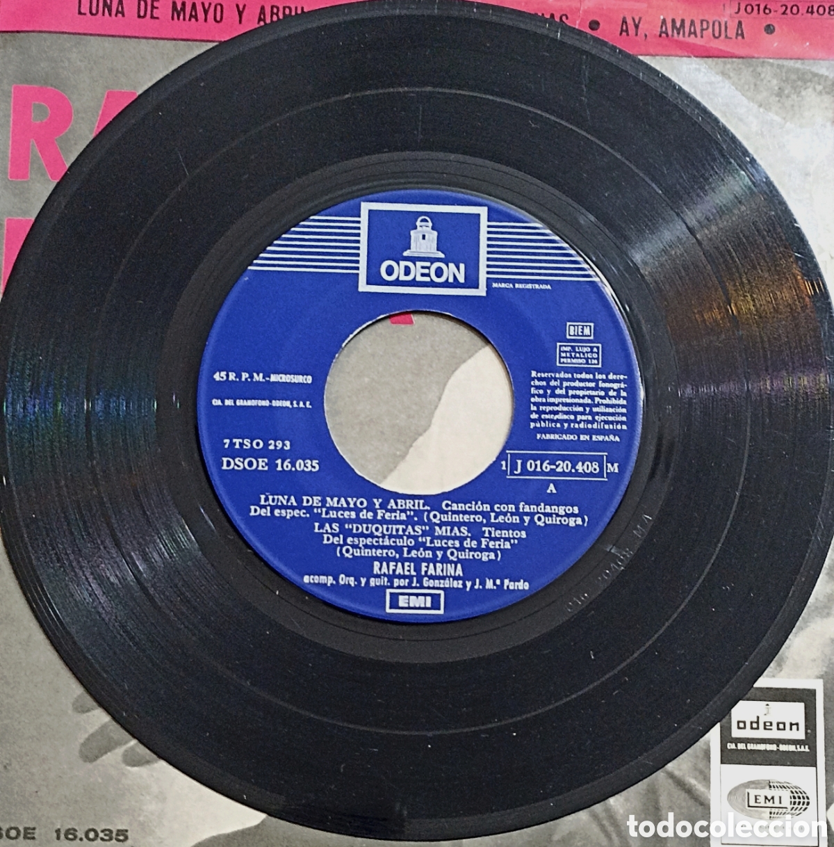 Discos de vinilo: EP RAFAEL FARINA - LUNA DE MAYO Y ABRIL...- ODEON - Foto 3