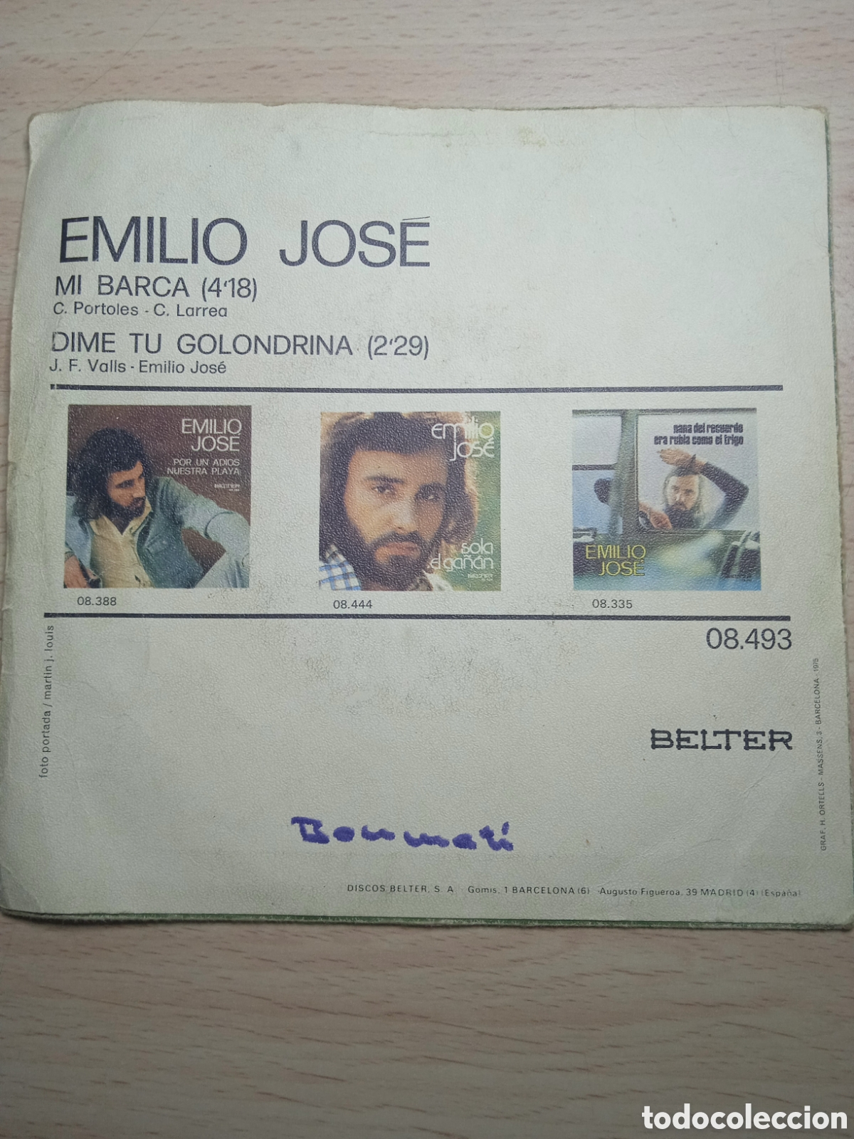 Discos de vinilo: Single 7&rdquo; Emilio Jos&eacute; 1975 mi barca. - Foto 2