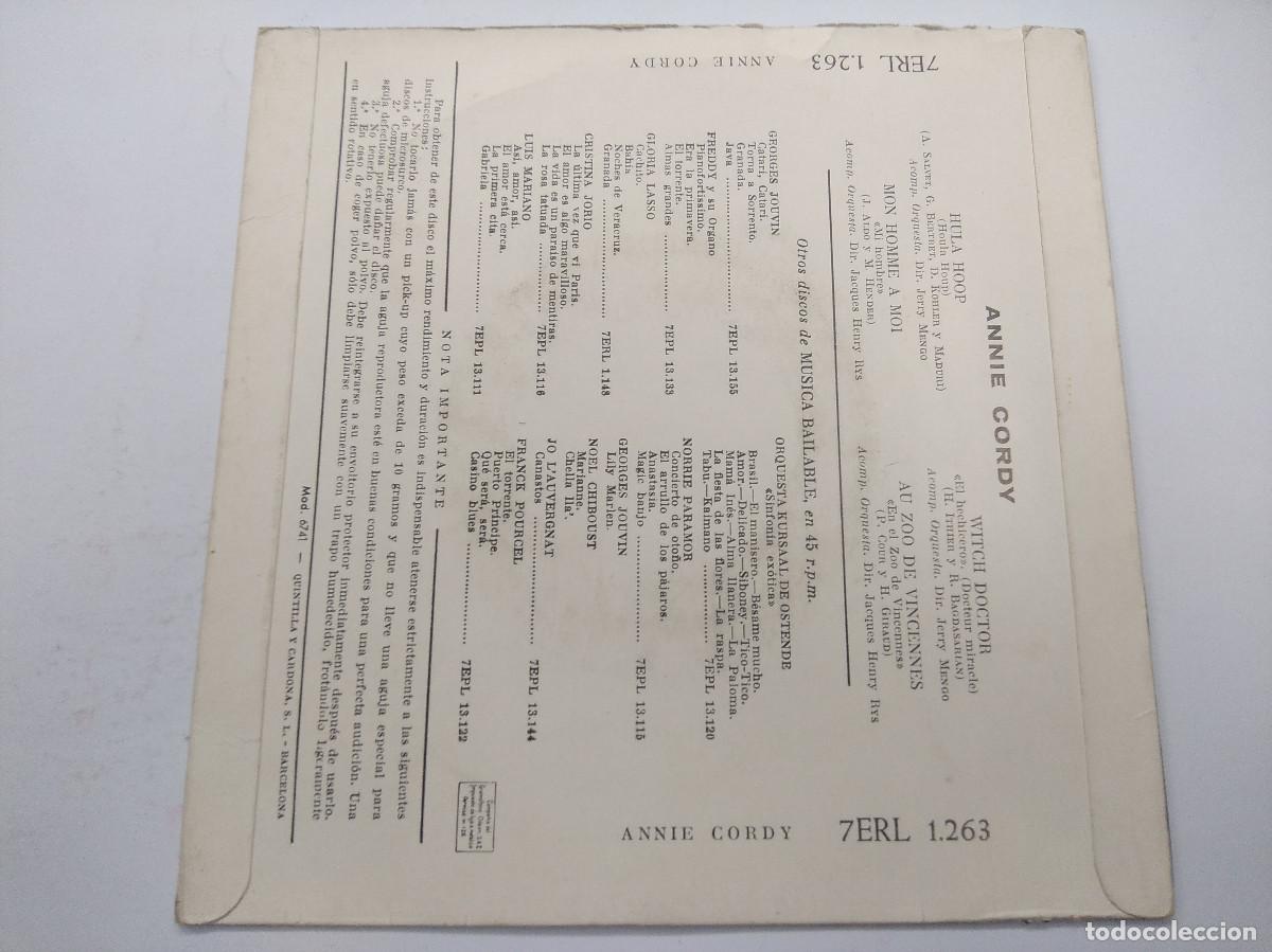 Discos de vinilo: ANNIE CORDY/HULA HOOP/SINGLE. - Foto 3
