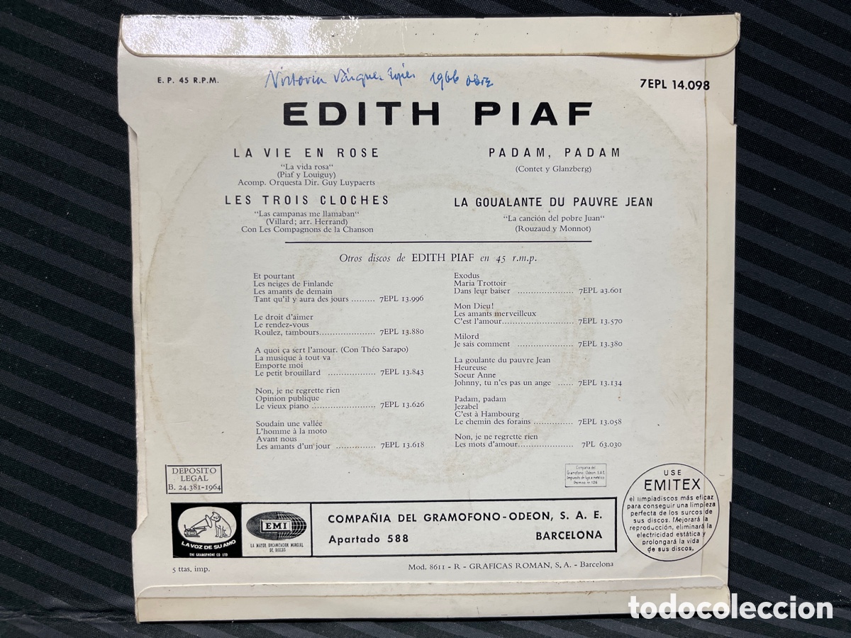 Discos de vinilo: Edith Piaf - La Vie En Rose (7&rdquo;, EP) - Foto 2