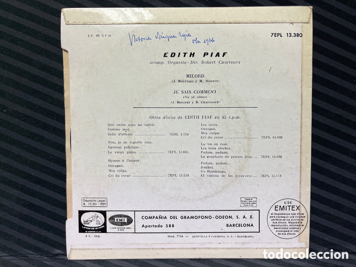 Discos de vinilo: &Eacute;dith Piaf - Milord (7&rdquo;, Single) - Foto 2