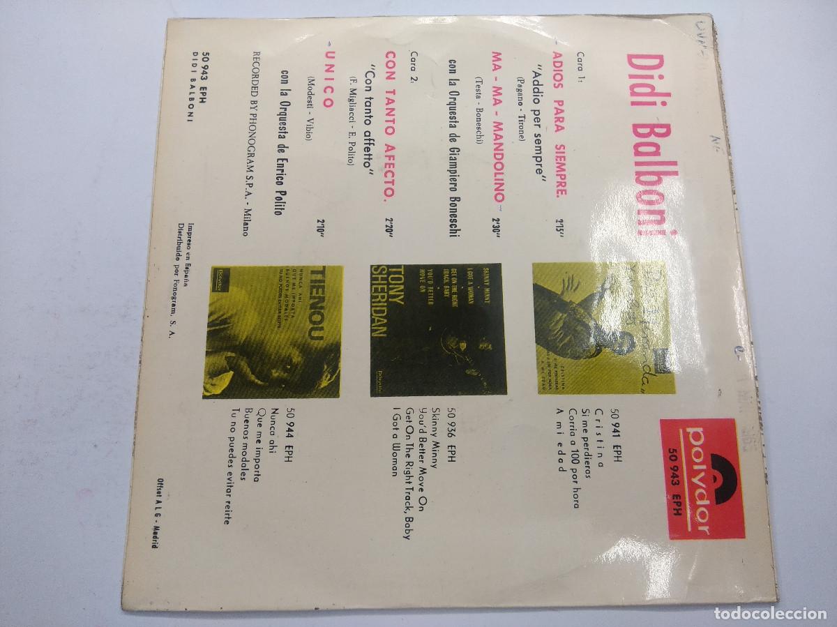 Discos de vinilo: DIDI BALBONI/ADIOS PARA SIEMPRE/SINGLE. - Foto 3