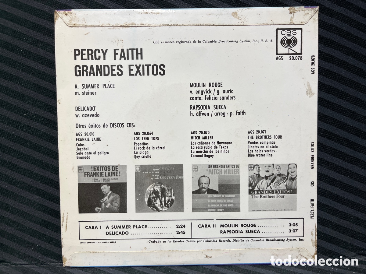 Discos de vinilo: Percy Faith - Grandes Exitos (7&rdquo;, EP, Mono) - Foto 2
