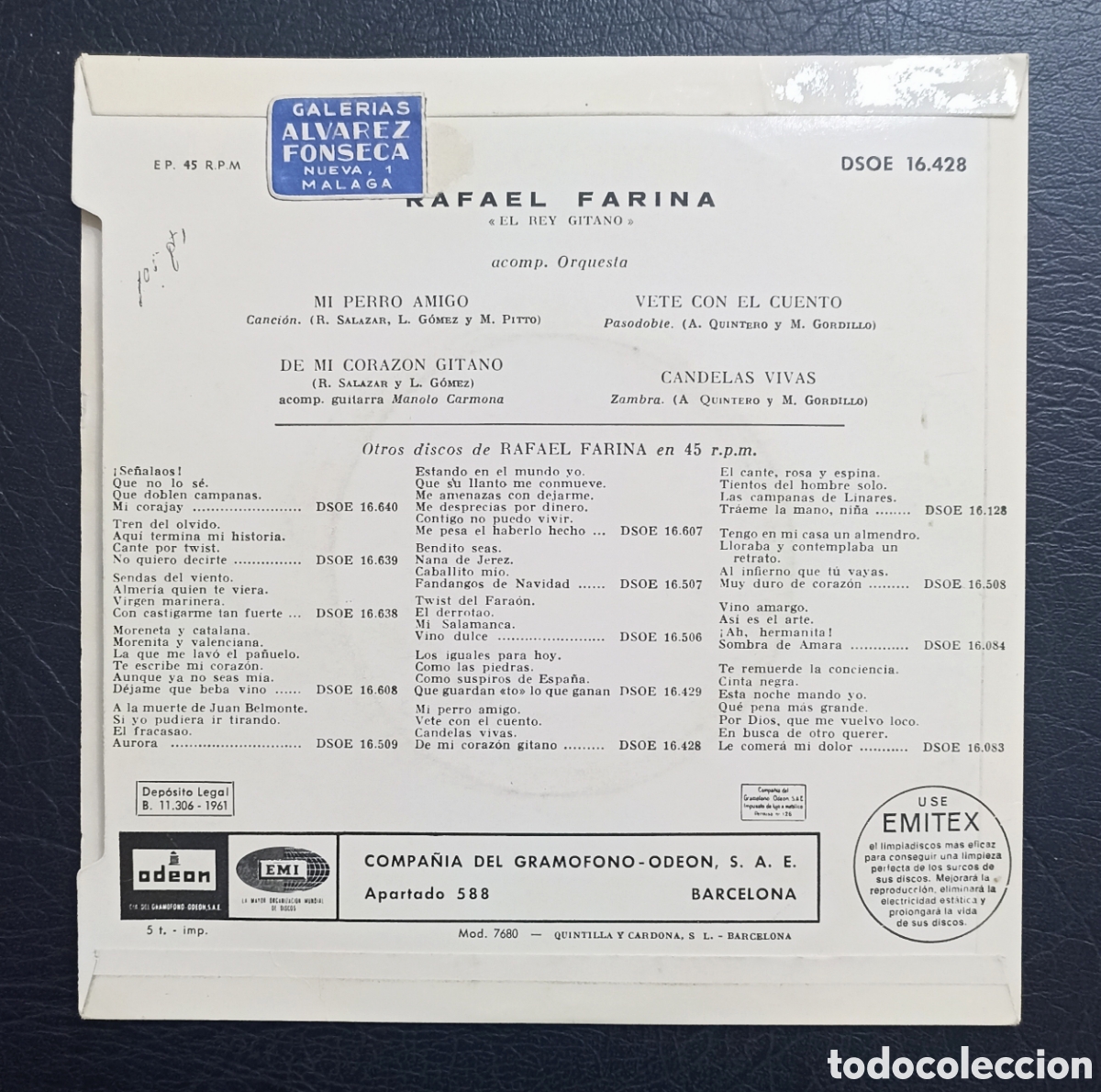 Discos de vinilo: EP RAFAEL FARINA - MI PERRO AMIGO - ODEON 1961 - Foto 2